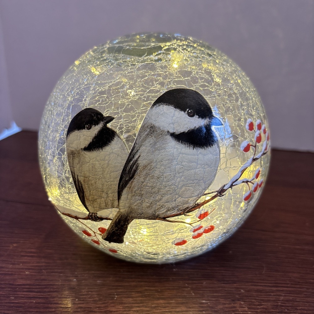 Glass Ball LED Light Birds Pattern Wireless Crackle Glass Light Warm White Ni...
